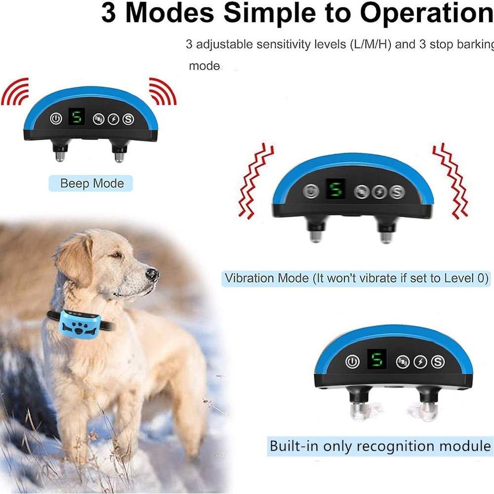 Bark Collar (beep/vibe/zap, adjustable collar, new in box, sky blue)